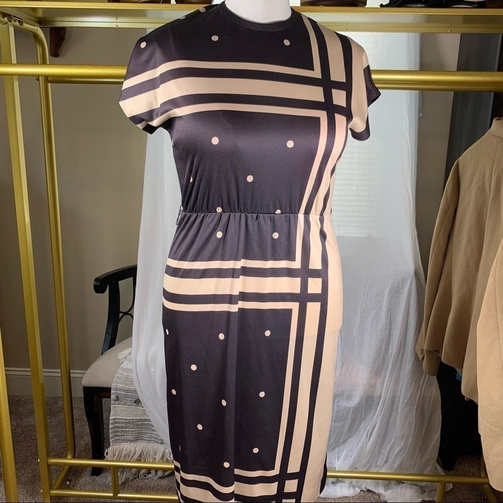 Lady Carol vintage retro brown tan short sleeve sheath dress M - Picture 7 of 9